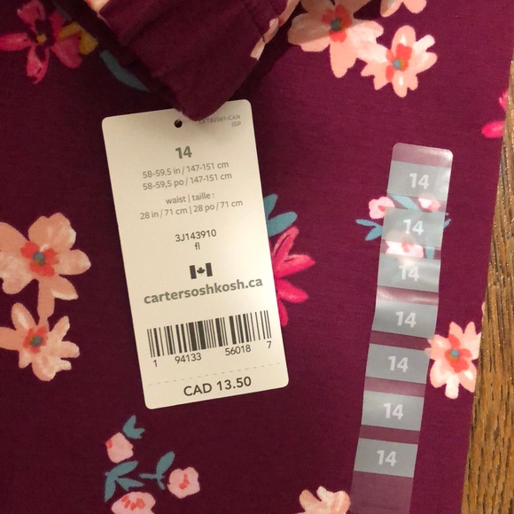 Carters 14 Junior Girls Leggings Flower Print - Picture 6 of 7